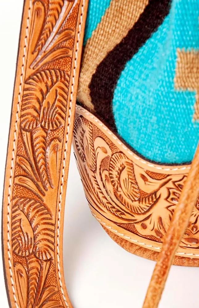 American Darling ADBG569A Bucket Hand Tooled Saddle Blanket Genuine Leather Women Bag Western Handbag Purse
