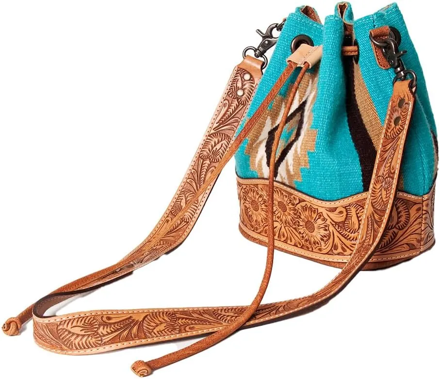 American Darling ADBG569A Bucket Hand Tooled Saddle Blanket Genuine Leather Women Bag Western Handbag Purse