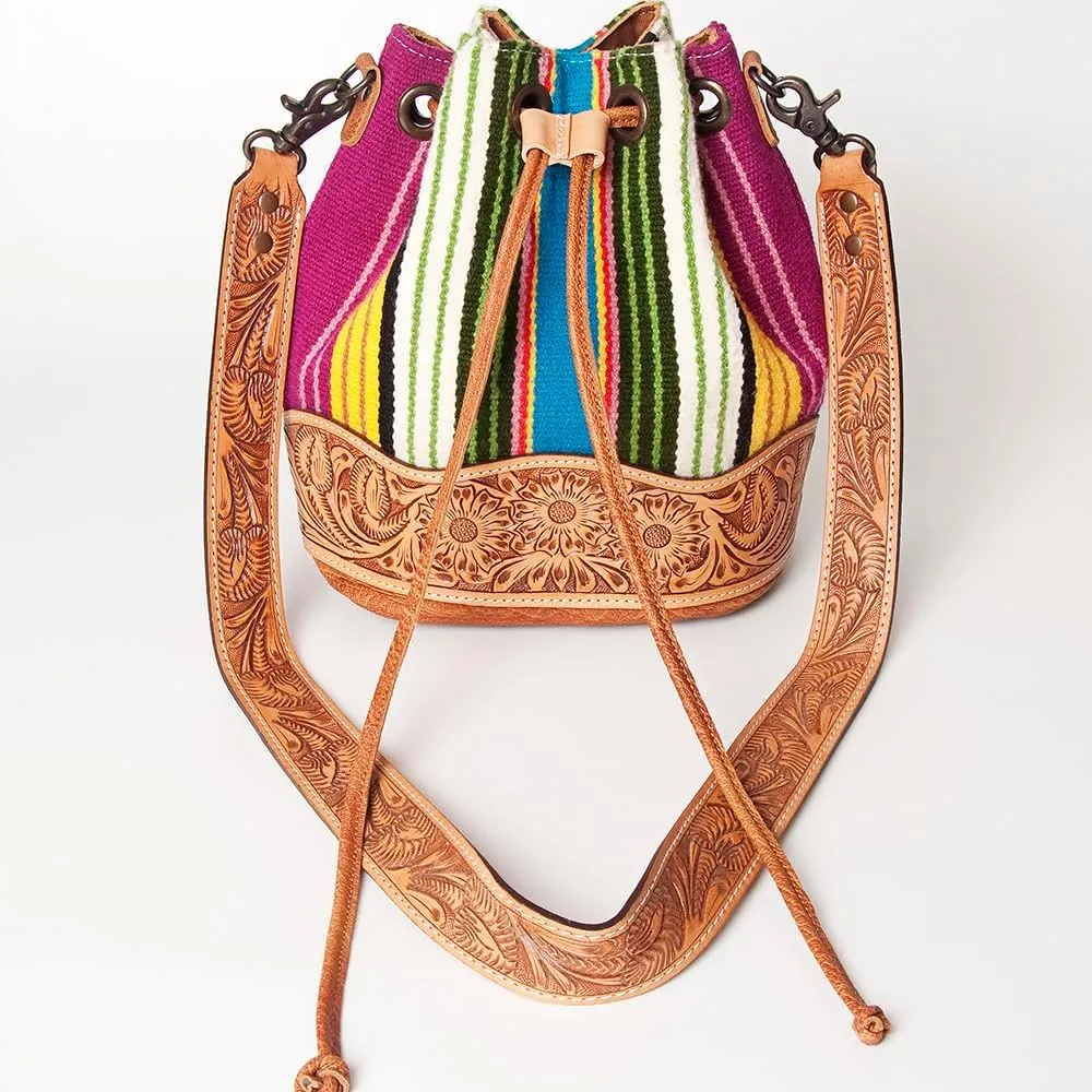 American Darling ADBG569A Bucket Hand Tooled Saddle Blanket Genuine Leather Women Bag Western Handbag Purse
