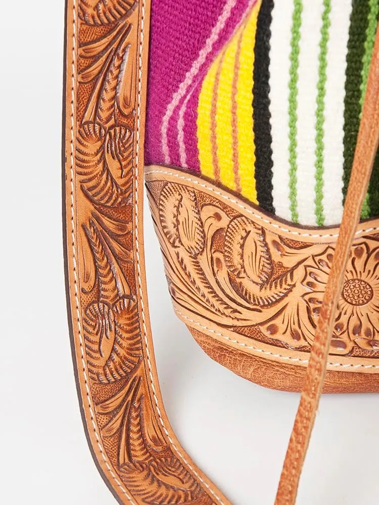 American Darling ADBG569A Bucket Hand Tooled Saddle Blanket Genuine Leather Women Bag Western Handbag Purse
