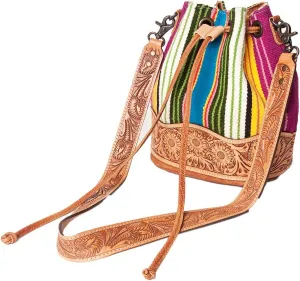 American Darling ADBG569A Bucket Hand Tooled Saddle Blanket Genuine Leather Women Bag Western Handbag Purse
