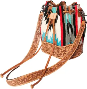 American Darling ADBG569A Bucket Hand Tooled Saddle Blanket Genuine Leather Women Bag Western Handbag Purse