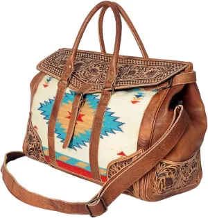 American Darling ADBG588 Duffel Hand Tooled Saddle Blanket Genuine Leather Women Bag Western Handbag Purse