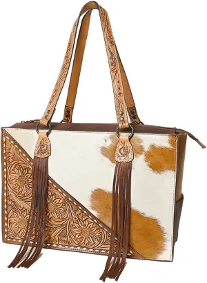 American Darling Hand Tooled Hair On Genuine Leather Women Bag Western Handbag Purse