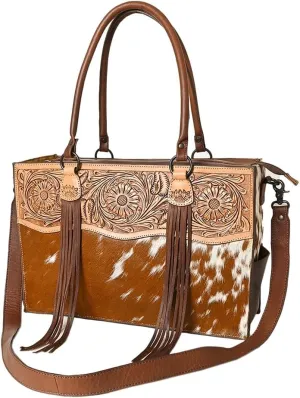 American Darling Tote Hand Tooled Hair On Genuine Leather Women Bag Western Handbag Purse