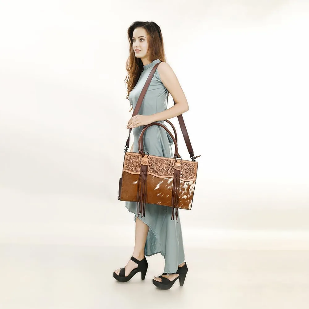 American Darling Tote Hand Tooled Hair On Genuine Leather Women Bag Western Handbag Purse