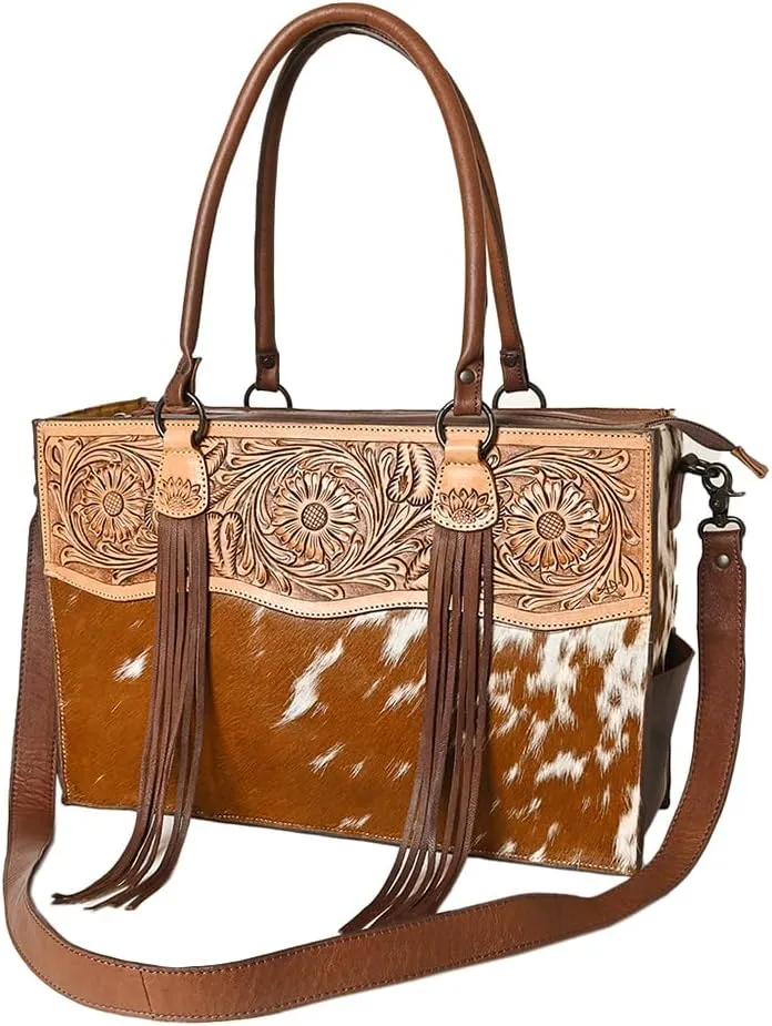 American Darling Tote Hand Tooled Hair On Genuine Leather Women Bag Western Handbag Purse