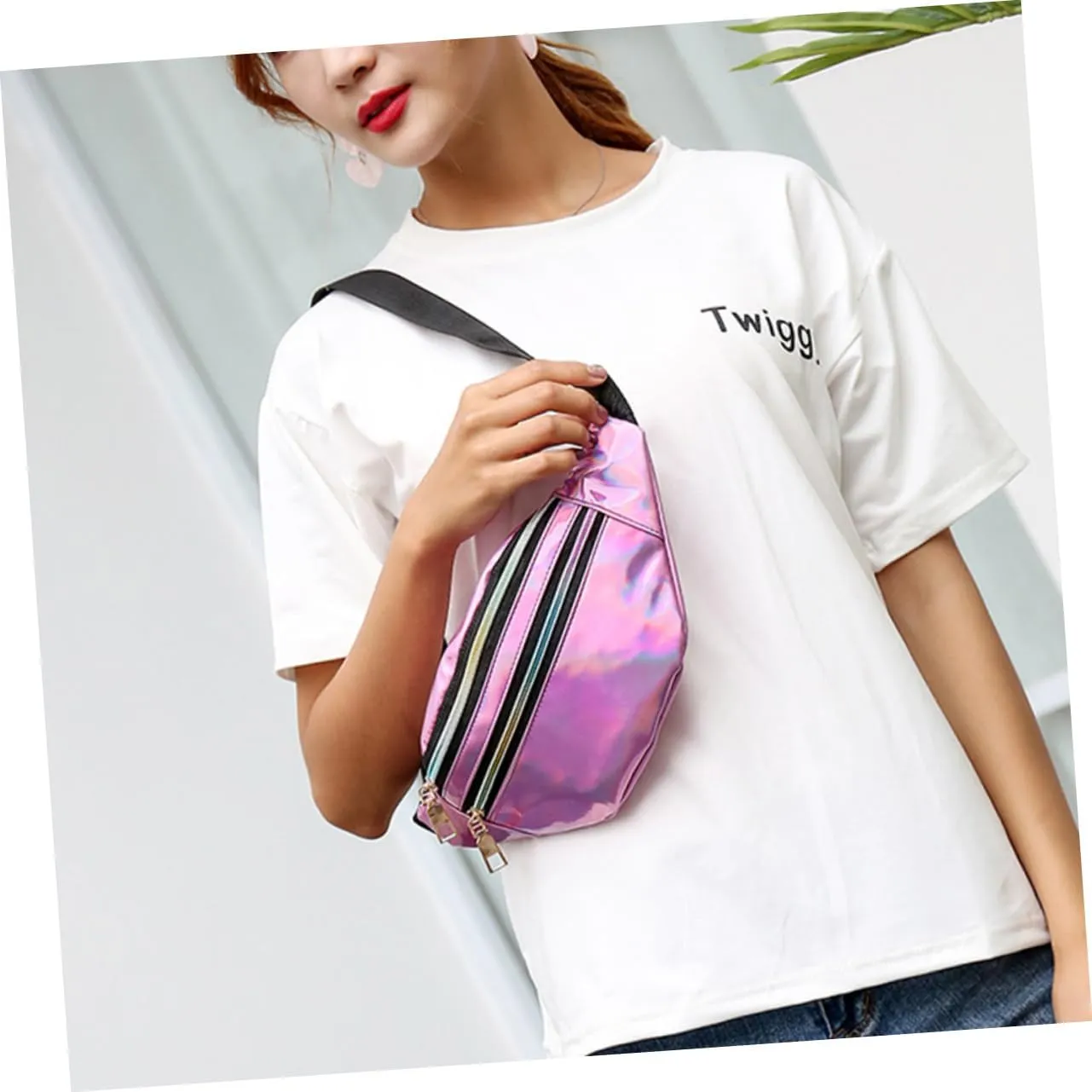 Amosfun Pink Multifunctional Portable Waist Bag for Women Fashion Stylish Chest Bag Casual Waist Pack Storage Pouch