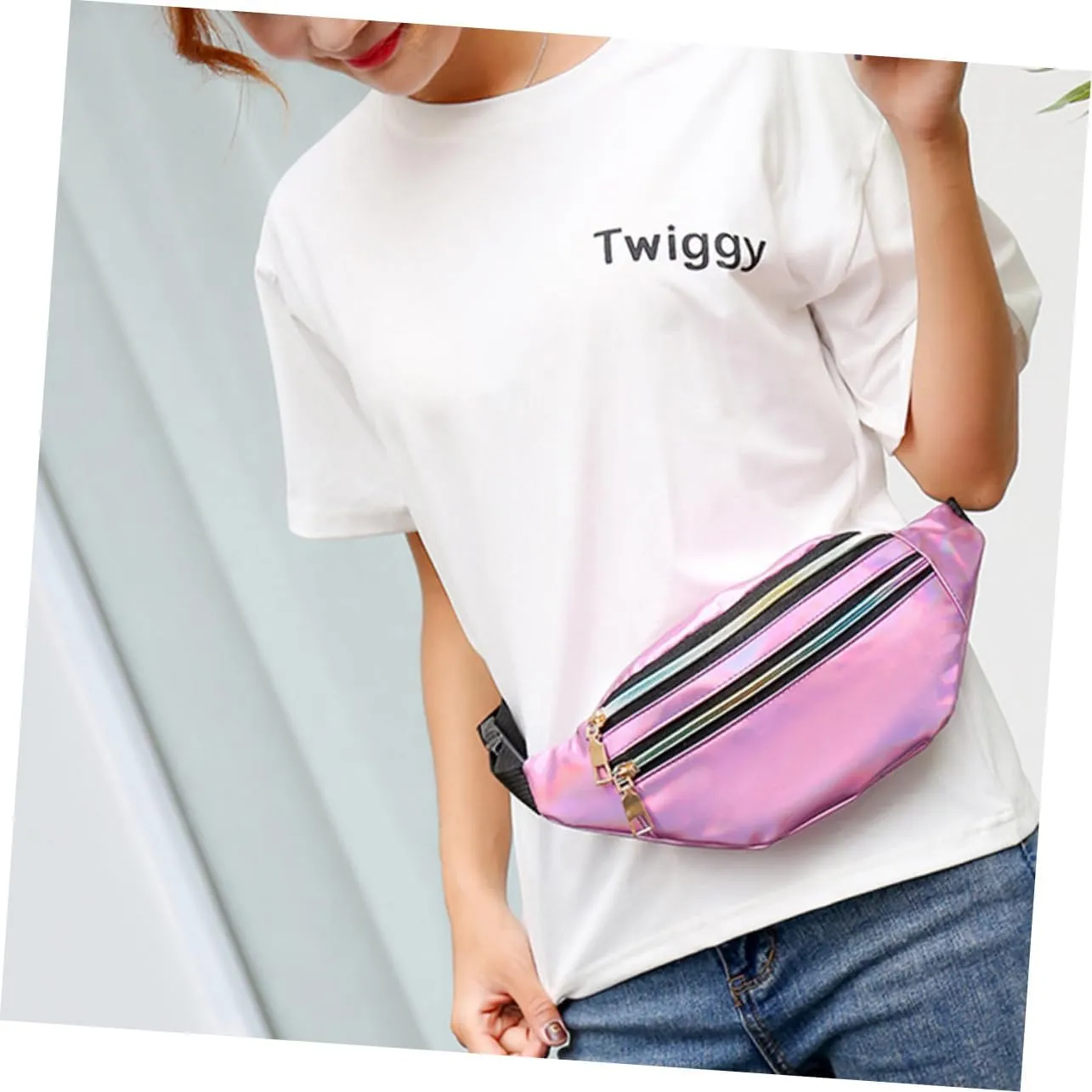 Amosfun Pink Multifunctional Portable Waist Bag for Women Fashion Stylish Chest Bag Casual Waist Pack Storage Pouch