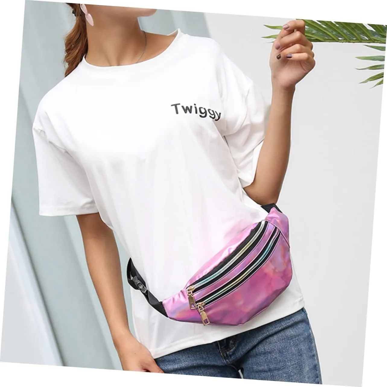 Amosfun Pink Multifunctional Portable Waist Bag for Women Fashion Stylish Chest Bag Casual Waist Pack Storage Pouch