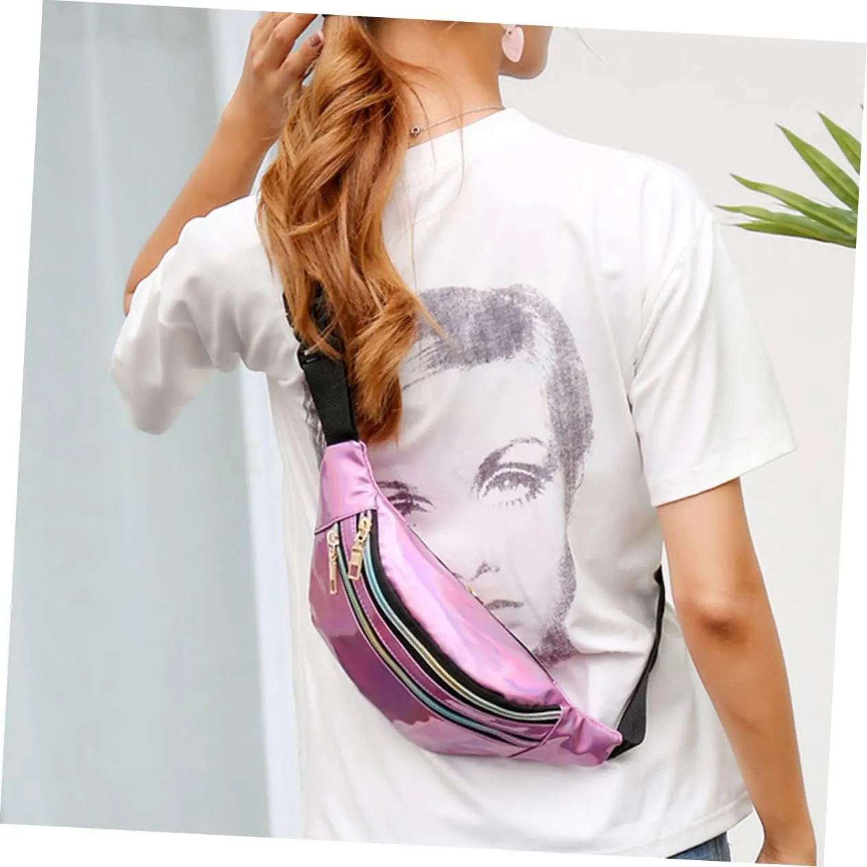 Amosfun Pink Multifunctional Portable Waist Bag for Women Fashion Stylish Chest Bag Casual Waist Pack Storage Pouch