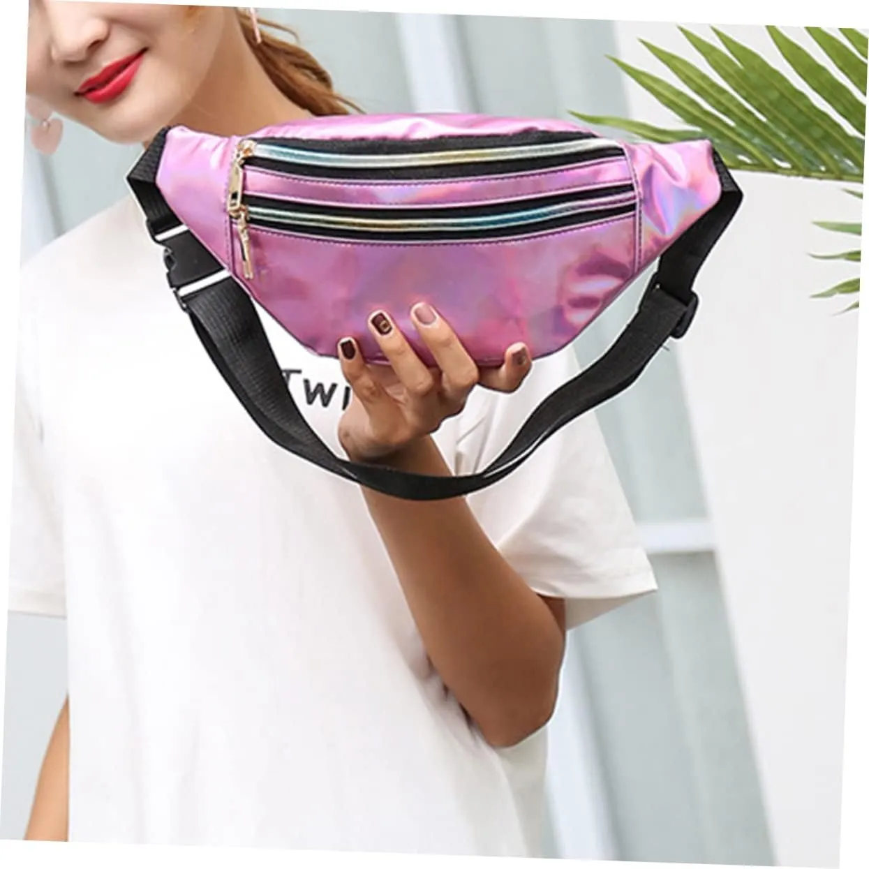 Amosfun Pink Multifunctional Portable Waist Bag for Women Fashion Stylish Chest Bag Casual Waist Pack Storage Pouch