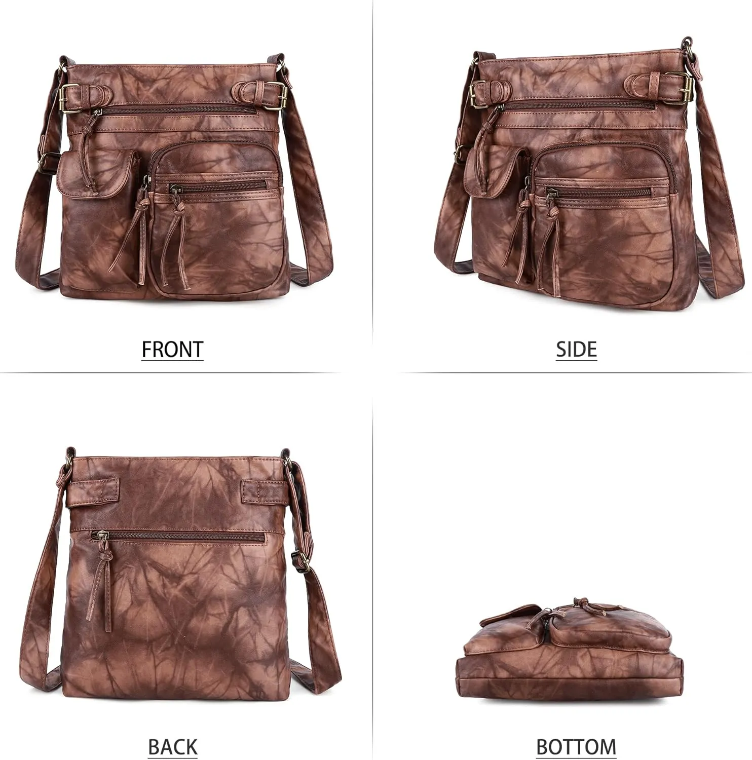 Angel Kiss Crossbody Bags for Women Washed Leather Shoulder Bags Multi Pocket Soft Hobo Purses and Medium Handbags