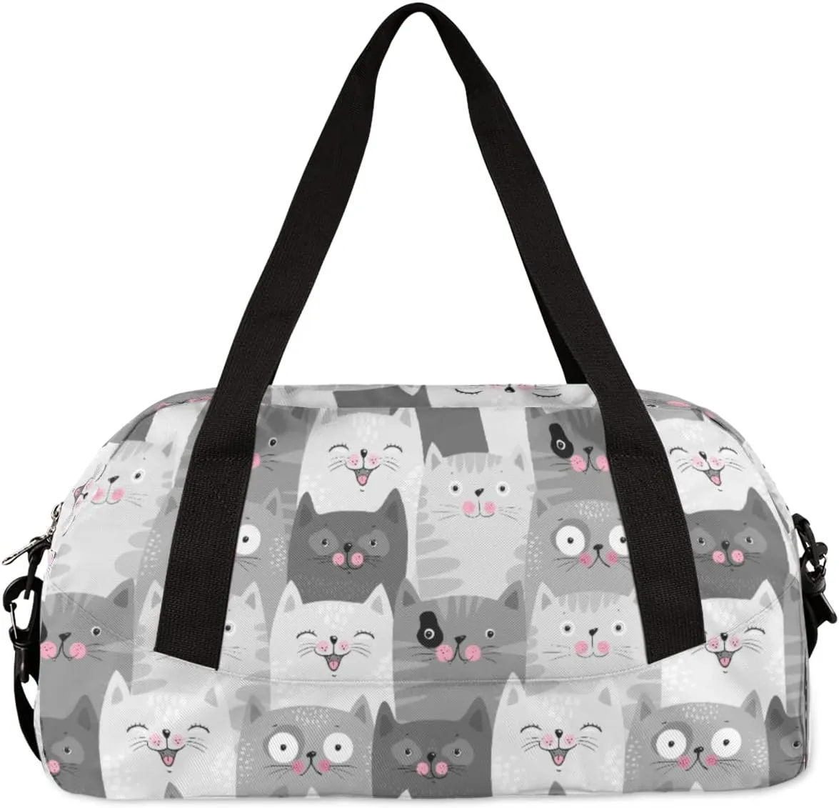 Animal Kids Duffle Bag for Boys & Girls - Dance, Gym, Overnight & School Bag - Grey Kitten Design