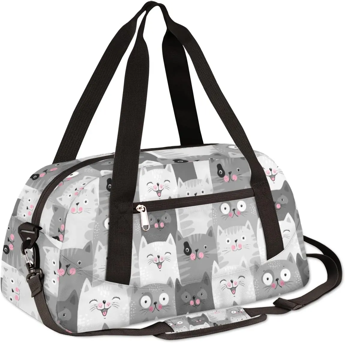 Animal Kids Duffle Bag for Boys & Girls - Dance, Gym, Overnight & School Bag - Grey Kitten Design
