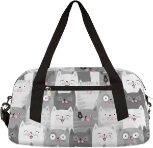 Animal Kids Duffle Bag for Boys & Girls - Dance, Gym, Overnight & School Bag - Grey Kitten Design