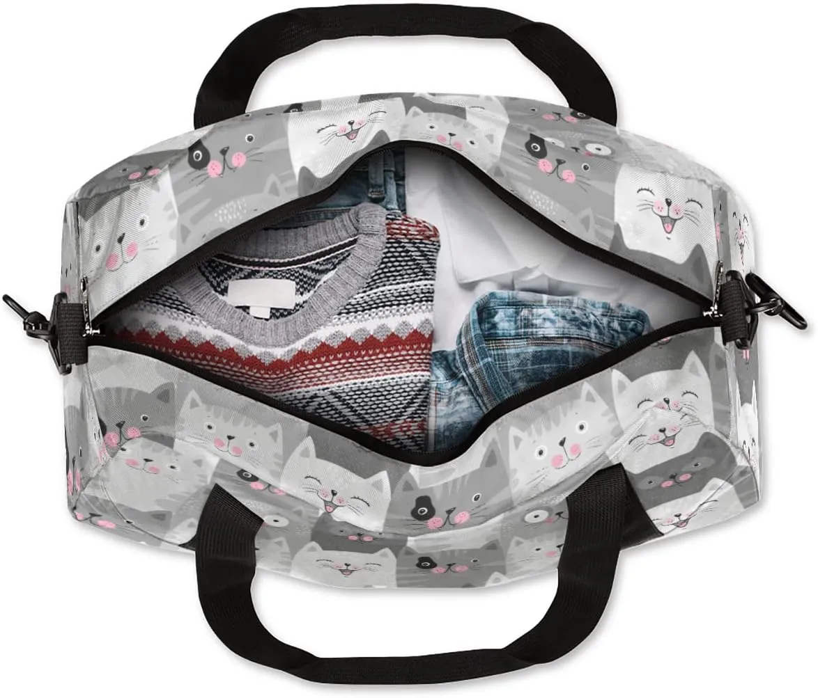 Animal Kids Duffle Bag for Boys & Girls - Dance, Gym, Overnight & School Bag - Grey Kitten Design
