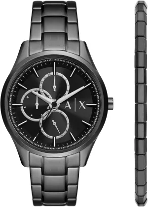 AX ARMANI EXCHANGE Men's Multifunction Black Stainless Steel Bracelet Watch and Bracelet Gift Set (Model: AX7154SET)