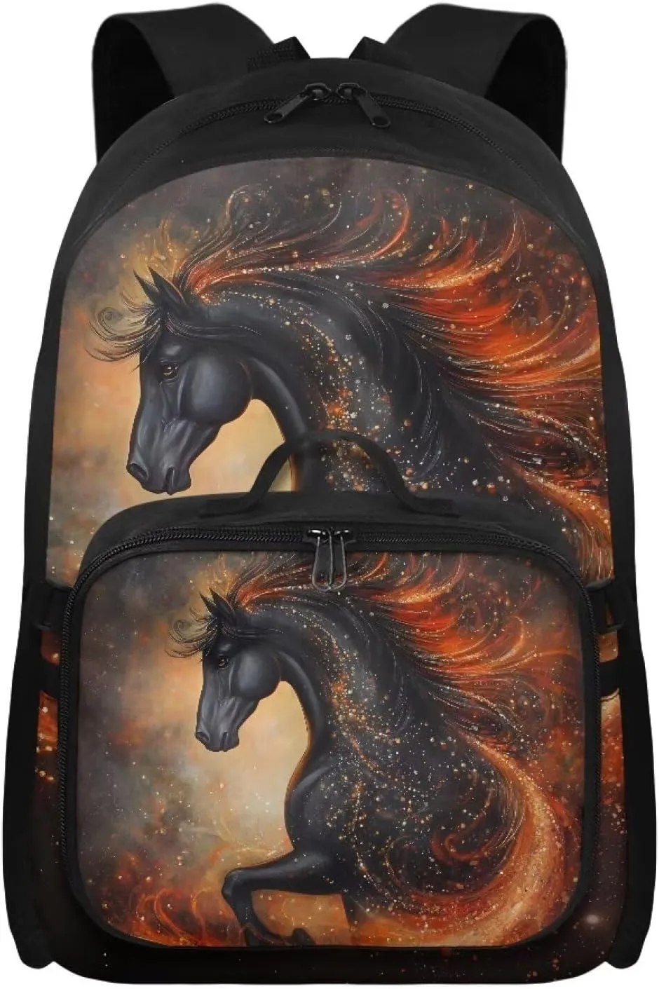 Babrukda 17 Inch Kids School Backpack for Boys with Small Insulated Lunch Bag, Black Horse Design Kids' Backpacks Large Capacity Food Storage Container with Elementary Middle School Bookbags