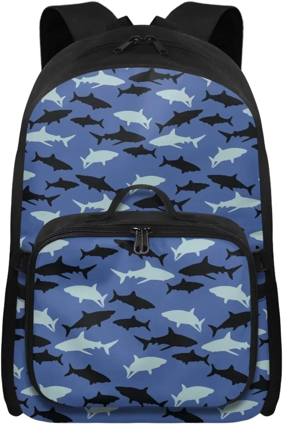 Babrukda 17 Inch Kids School Backpack for Boys with Small Insulated Lunch Bag, Blue Black Shark Kids' Backpacks Large Capacity Food Storage Container with Elementary Middle School Bookbags
