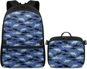 Babrukda 17 Inch Kids School Backpack for Boys with Small Insulated Lunch Bag, Blue Black Shark Kids' Backpacks Large Capacity Food Storage Container with Elementary Middle School Bookbags