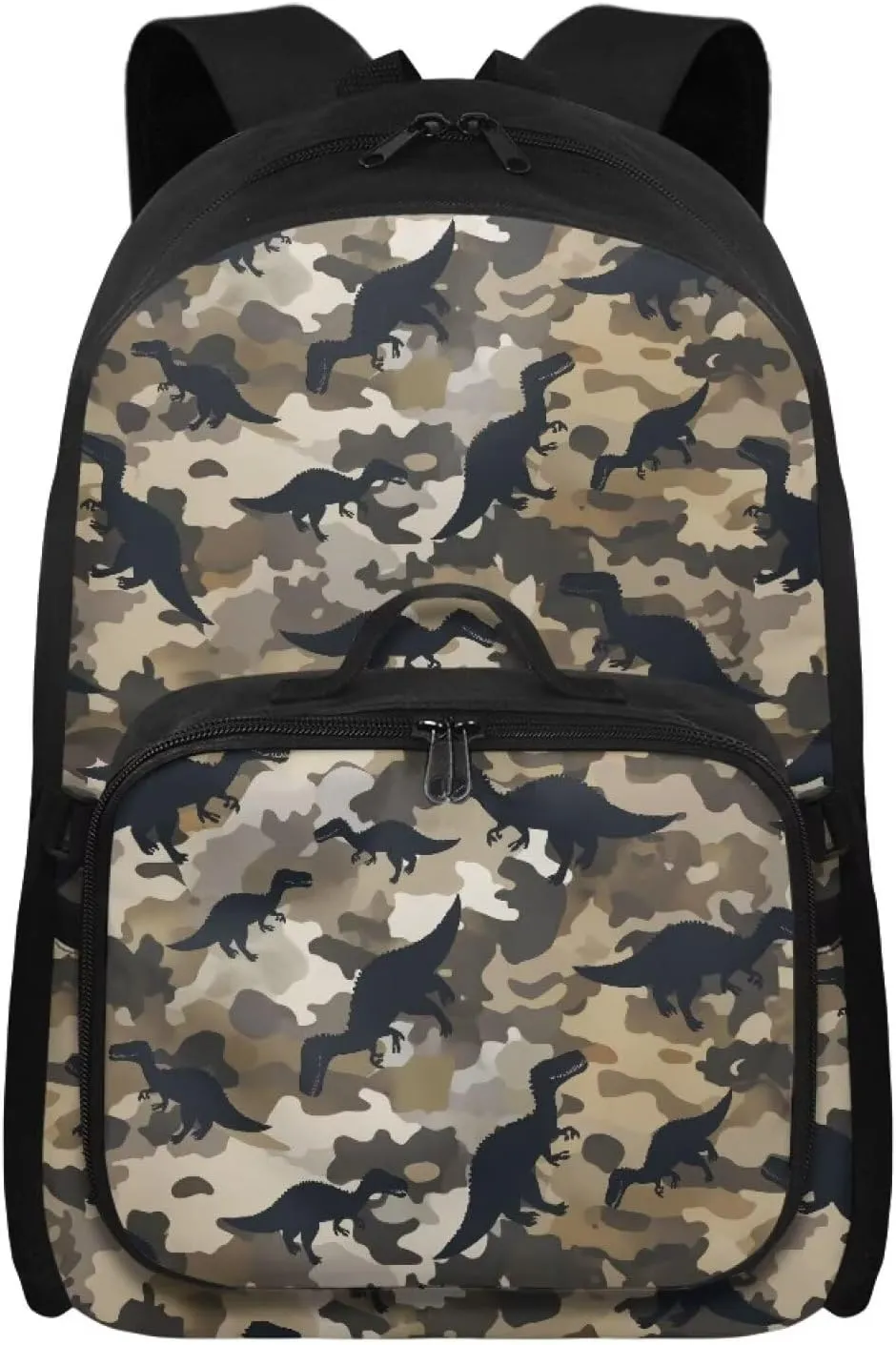 Babrukda 17 Inch School Backpack Set for Boys Small Lunch Tote Bag, Daypack Backpacks 2 Pieces Back to School Supplies, Leakproof Food Storage Container, Camo Dinosaur Design