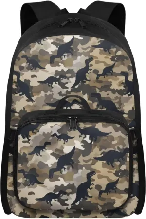 Babrukda 17 Inch School Backpack Set for Boys Small Lunch Tote Bag, Daypack Backpacks 2 Pieces Back to School Supplies, Leakproof Food Storage Container, Camo Dinosaur Design