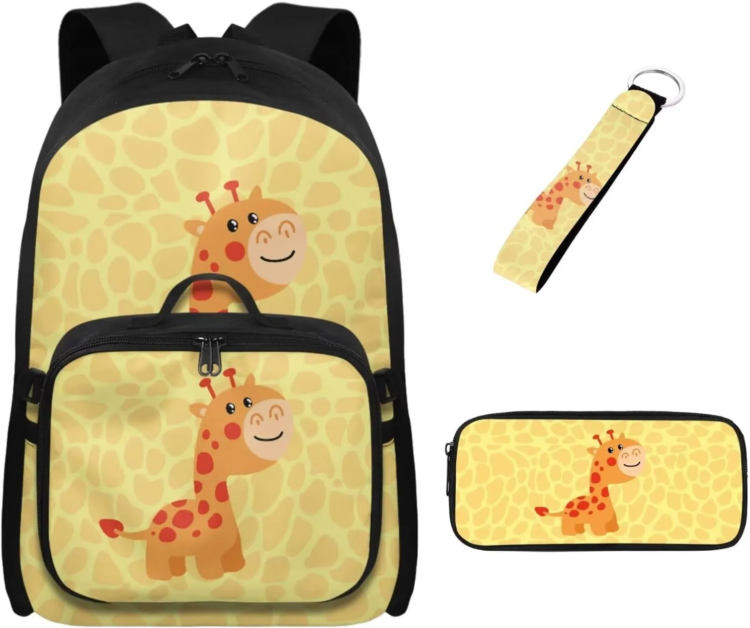 Babrukda 17 Inch School Backpack Set with Insulated Lunch Tote Bag, Small Insulated Lunch Bag for Girls Pencil Box Case Storage, Leakproof Food Storage Container, Cute Giraffe