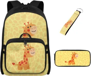 Babrukda 17 Inch School Backpack Set with Insulated Lunch Tote Bag, Small Insulated Lunch Bag for Girls Pencil Box Case Storage, Leakproof Food Storage Container, Cute Giraffe