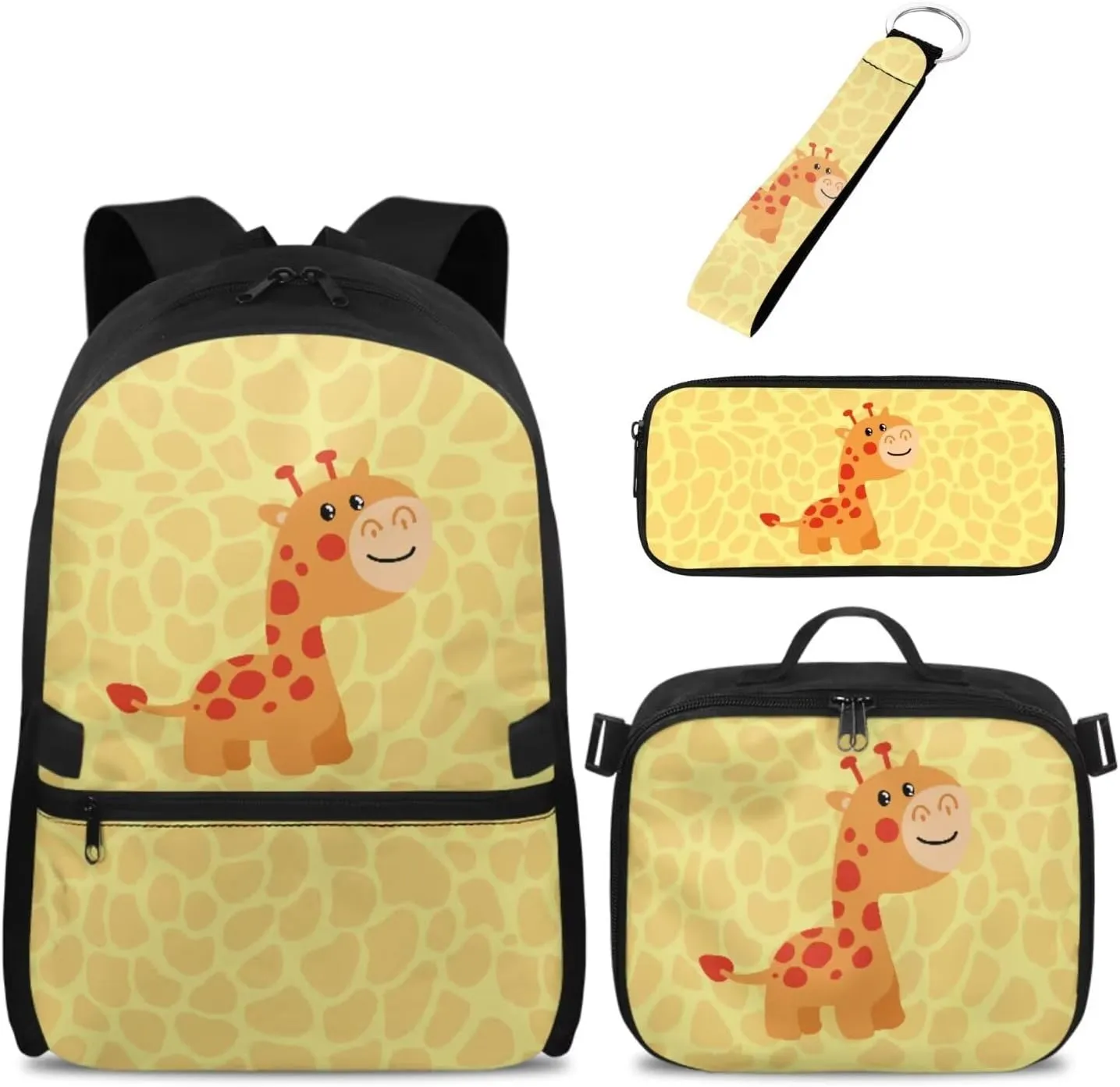 Babrukda 17 Inch School Backpack Set with Insulated Lunch Tote Bag, Small Insulated Lunch Bag for Girls Pencil Box Case Storage, Leakproof Food Storage Container, Cute Giraffe