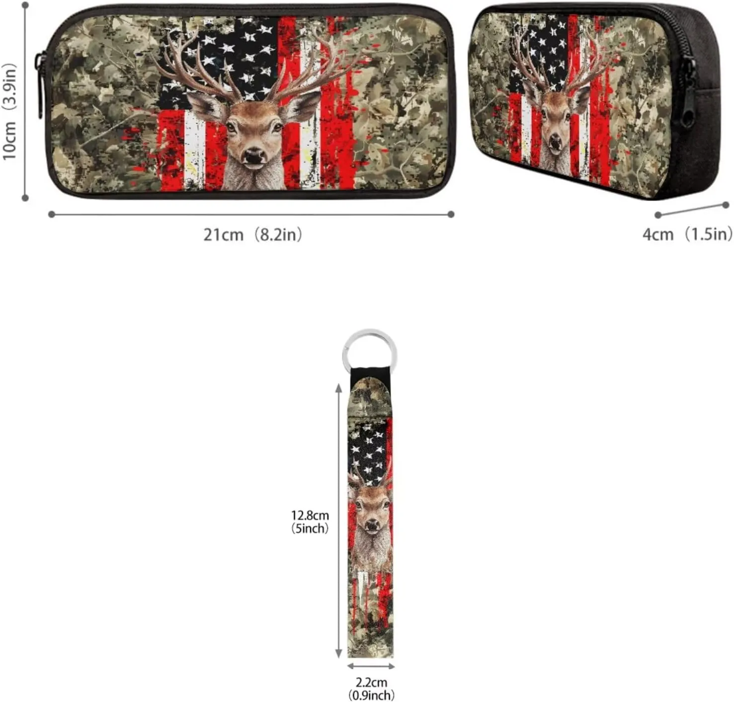 Babrukda American Flag Deer Camo Backpacks Set for Boys Insulated Lunch Bag, Kids' Backpacks with Pencil Bag Organizer Pouch for Travel Hiking Picnic, Gifts for Middle School College Children