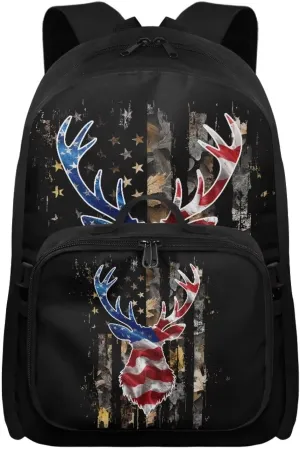 Babrukda Camo American Flag Deer Back To School Backpack Set for Boys Insulated Lunch Bag, Small Lunch Tote Bag for Teen Boys Outdoor Backpack Picnic Travel Hiking Kids' Backpacks Set