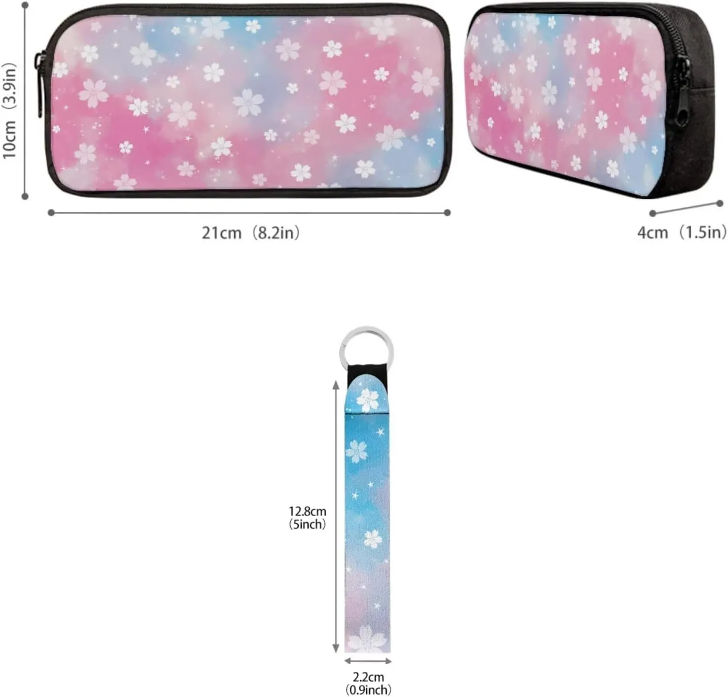 Babrukda Kids Outdoor Backpack Set with Insulated Lunch Bag, 4Pcs School Suppies Set for Girls 17 Inch School Backpack Set with Pencil Case Storage, Cherry Blossoms Keychain Lanyard