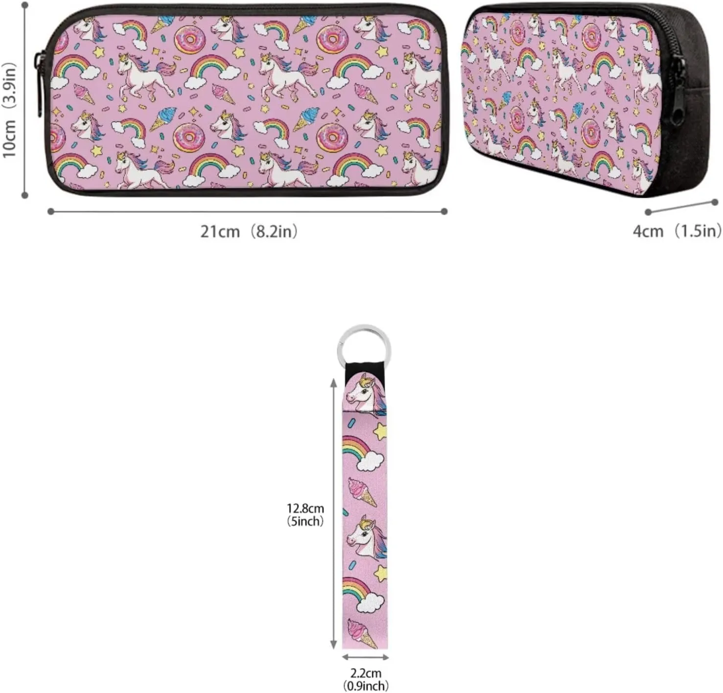 Babrukda Pink Cartoon Horse School Backpack Set with Small Lunch Tote Bag, 17 Inch School Bag with Pencil Case Organizer for Girls Insulated Lunch Holder Case with Pencil Box Case Storage