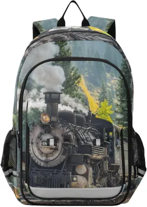 Backpack Steam Train Boys Girls Elementary School Bags Bookbags Laptop Backpack Travel Daypack Safe Reflective Stripes