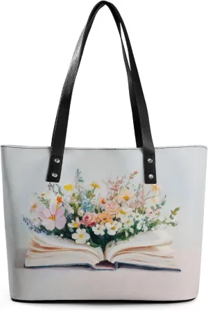 Bathtub Filled with Peonies Women Soft Leather Handbags Tote Purses Shoulder Bucket Bags