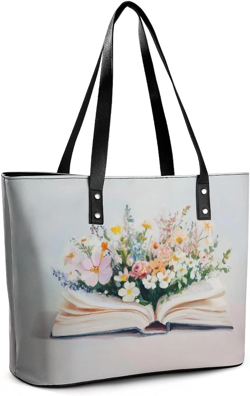 Bathtub Filled with Peonies Women Soft Leather Handbags Tote Purses Shoulder Bucket Bags