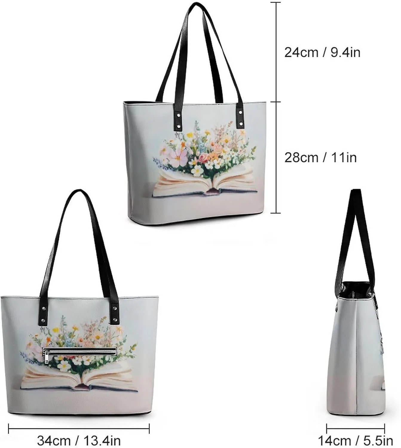 Bathtub Filled with Peonies Women Soft Leather Handbags Tote Purses Shoulder Bucket Bags