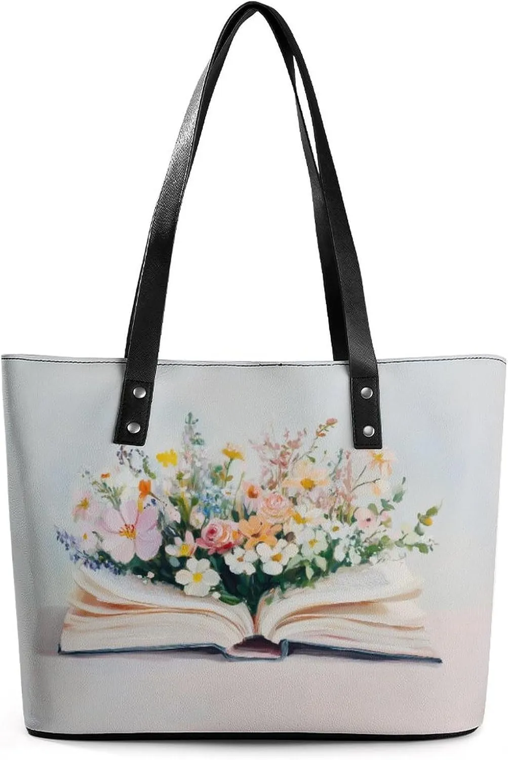 Bathtub Filled with Peonies Women Soft Leather Handbags Tote Purses Shoulder Bucket Bags