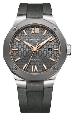 Baume & Mercier Riviera Automatic Stainless Steel & Titanium Gray Dial Gray Rubber Strap Date Mens Watch M0A10660