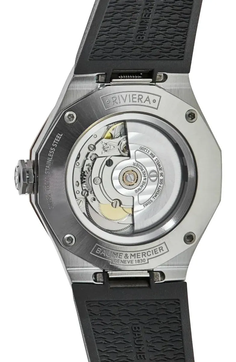 Baume & Mercier Riviera Automatic Stainless Steel & Titanium Gray Dial Gray Rubber Strap Date Mens Watch M0A10660