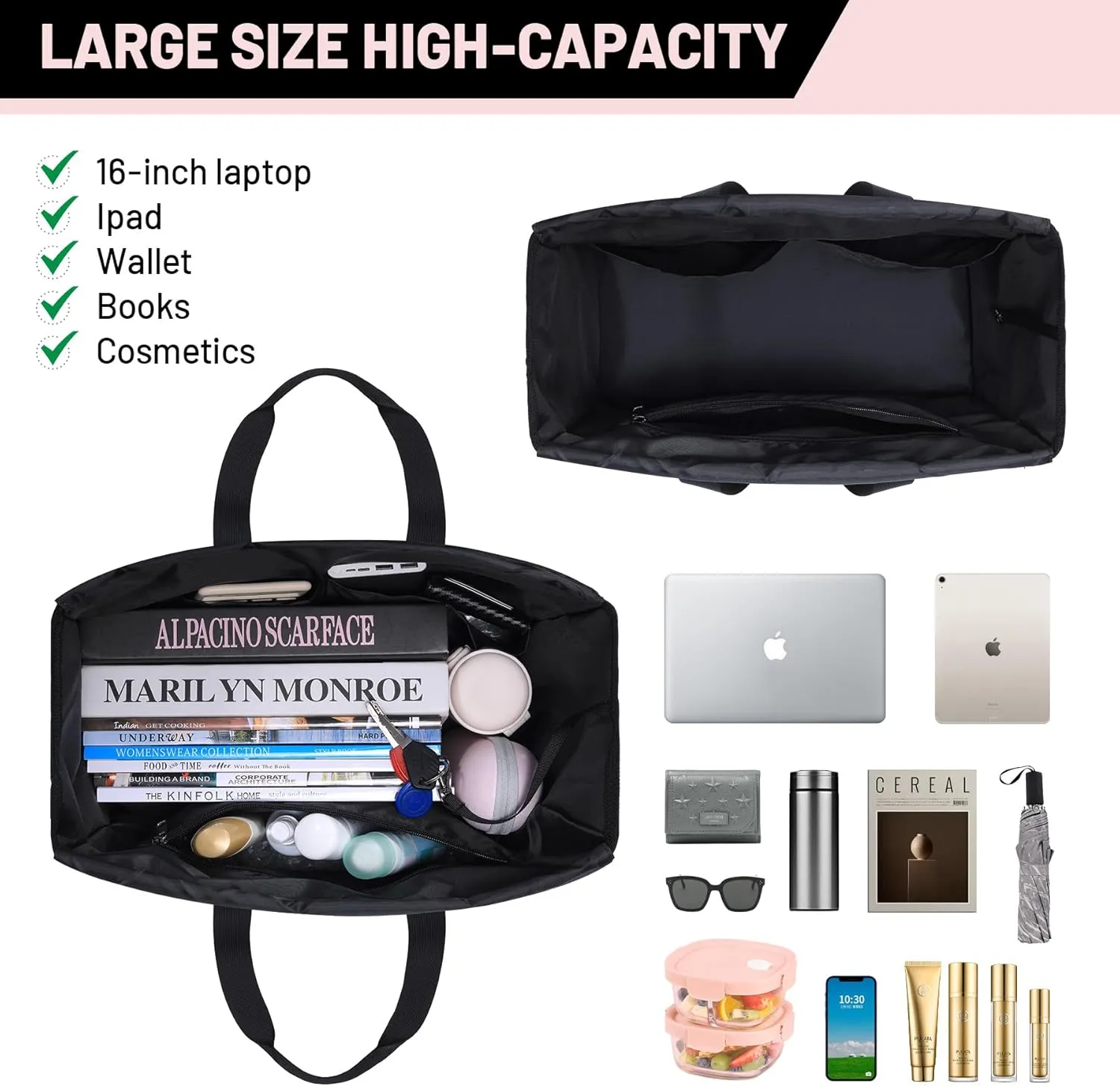 Beach Bags for Women 9 Pockets Large Utility Tote Pool Bags with Zipper Ladies Waterproof Gym Carry On Bag