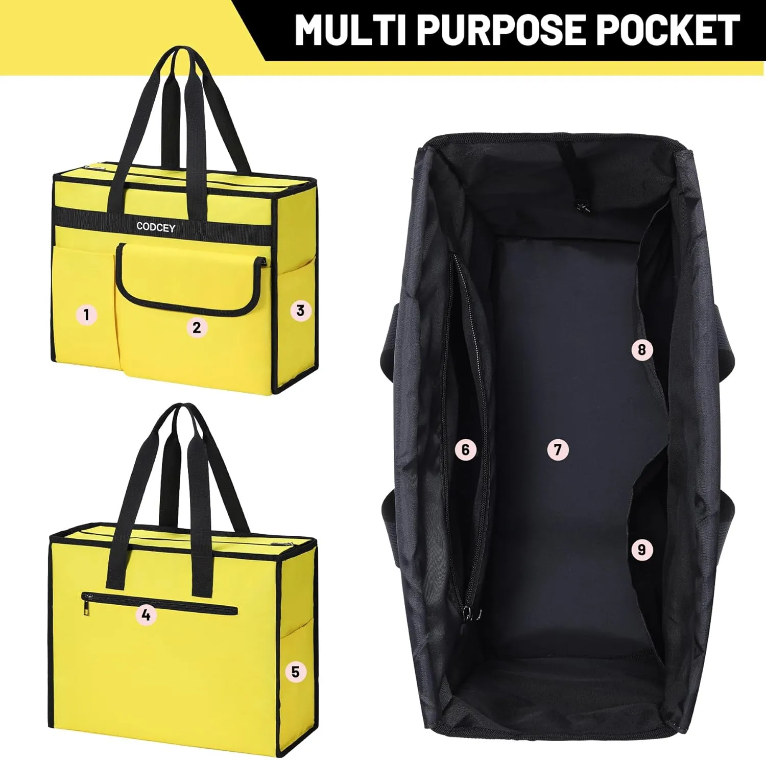 Beach Bags for Women 9 Pockets Large Utility Tote Pool Bags with Zipper Ladies Waterproof Gym Carry On Bag