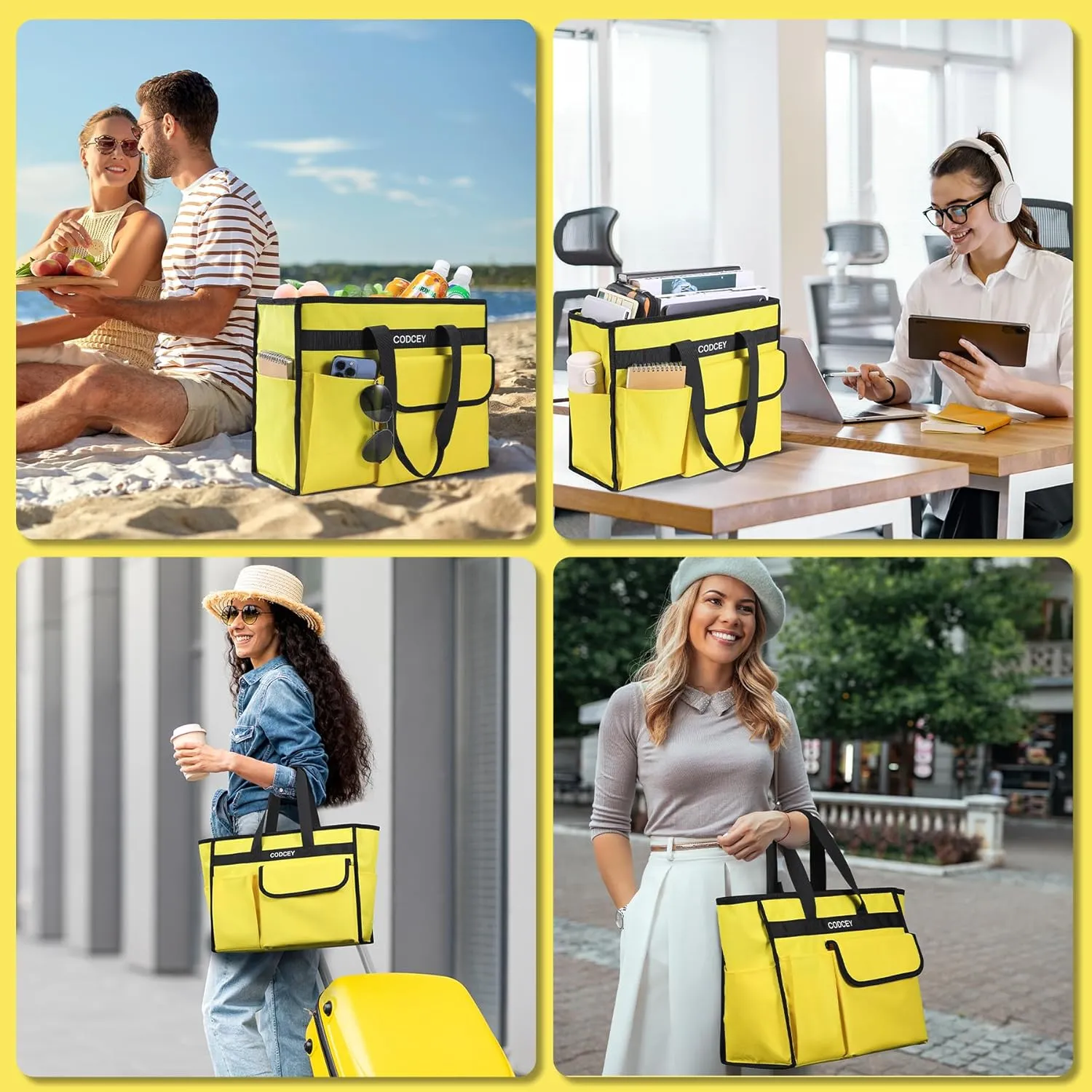 Beach Bags for Women 9 Pockets Large Utility Tote Pool Bags with Zipper Ladies Waterproof Gym Carry On Bag