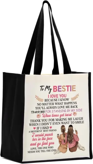 Bestie Friendship Gifts for Women, Best Friend Christmas Birthday Gifts, Canvas Tote Bag Reusable Grocery Bags