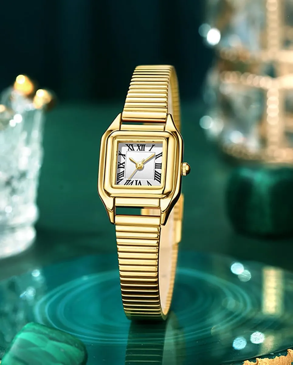 BESTKANG Women Watch Square Stainless Steel Waterproof Analog Quartz Roman Numerals Watch