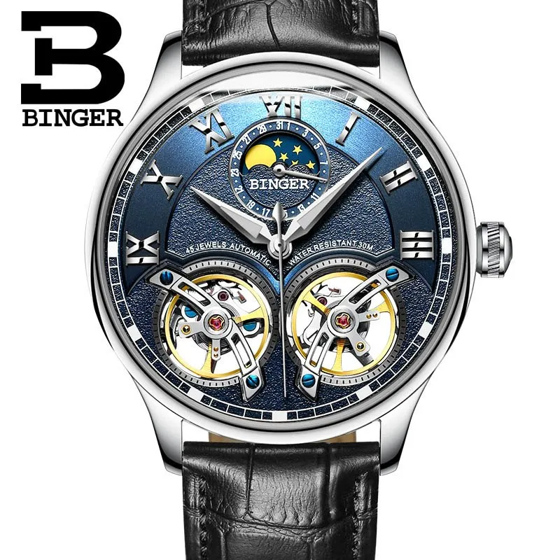 Binger Swiss Double Tourbillon Rugged Luxury Mechanical Watch Men B 8606 B
