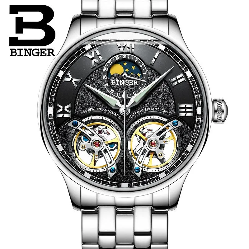Binger Swiss Double Tourbillon Rugged Luxury Mechanical Watch Men B 8606 B