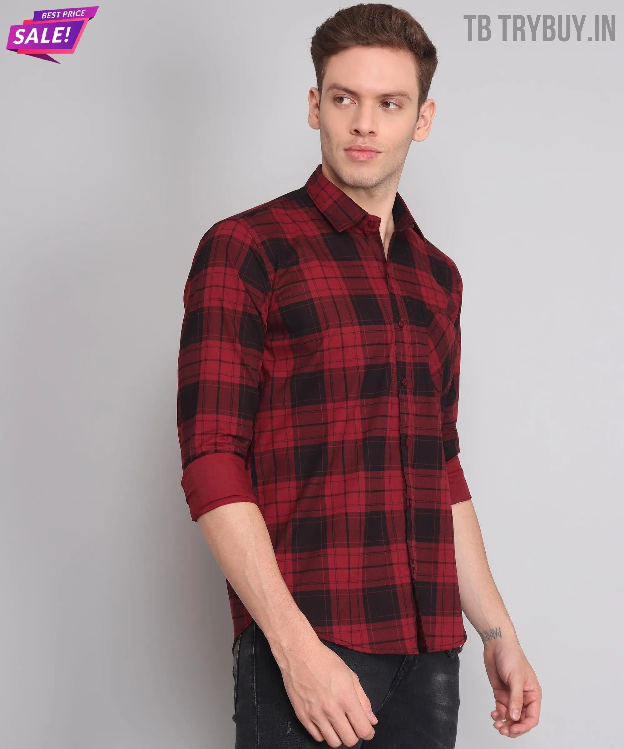 Black Red Checks Men's Shirt