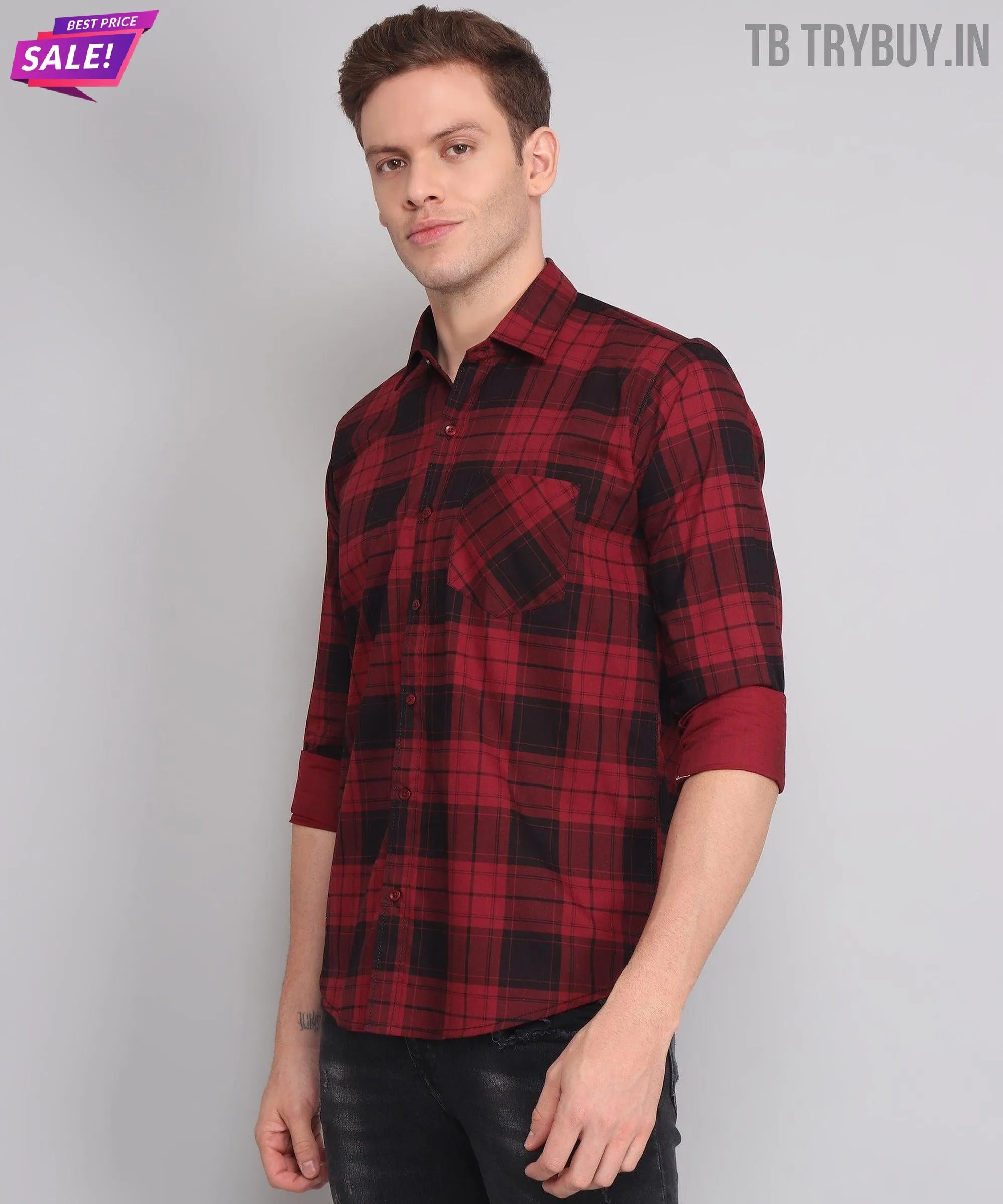 Black Red Checks Men's Shirt